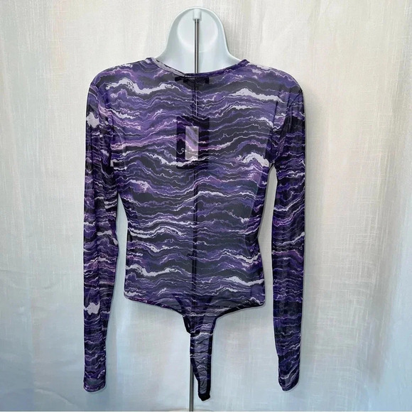 Pretty Little Thing NWT Printed Mesh Festival Rave High Neck Bodysuit Sz 10 - Picture 3 of 4